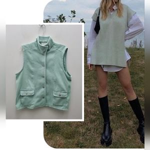 VTG Vest Rare Mint Green Pastel Shade Snap Down Sweatshirt w/ Pockets! Size 12